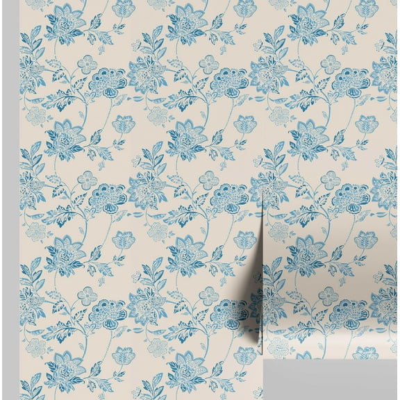 S4sassy Removable Nature-inspired Waterproof Wall Wrap, Wallcover, Rose Sketch Print Contact Paper for Walls, Cabinets, and Dresser, Self Adhesive Vinyl Wallpaper Roll- Blue (25"x120" inch)