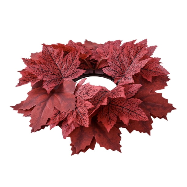 Corona de Otoño de Hojas de arce, corona Artificial, anillo de vela, adorno colgante en la pared para el Día de Acción de Gracias, interior y Rojo