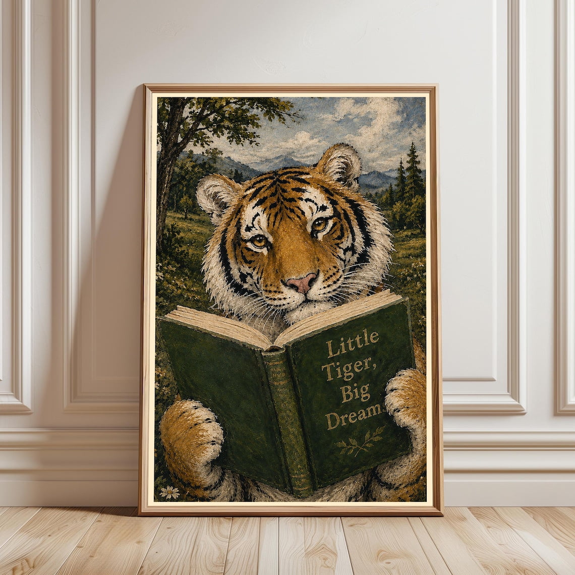 Tiger Reading Wall Art Print With Motivational Library And Book Lover Decor Unframed Paper Print