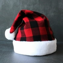 Christmas Santa Hat Plaid Santa Hat Plush Hat for Christmas Costume, Christmas Party Supplies, Holiday Party Favors