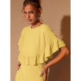 thumbnail image 4 of Light Yellow Womens Tiered Ruffle Hem Midi Dress With Flared Short Sleeves And Round Neck For Evening Or Cocktail, 4 of 7