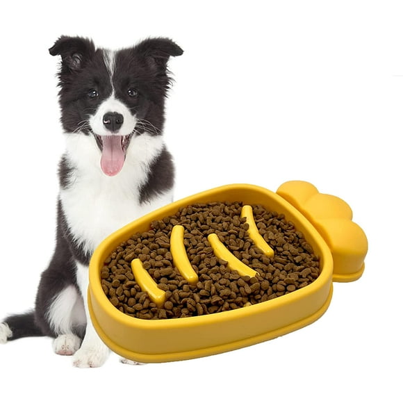 Slow Feeder Dog Bowls, Anti-Gulping Dog Food Bowls for Small Medium Size Dog Puppy Bowls with Safe, Non-Toxic and Harmless Materia(Yellow)