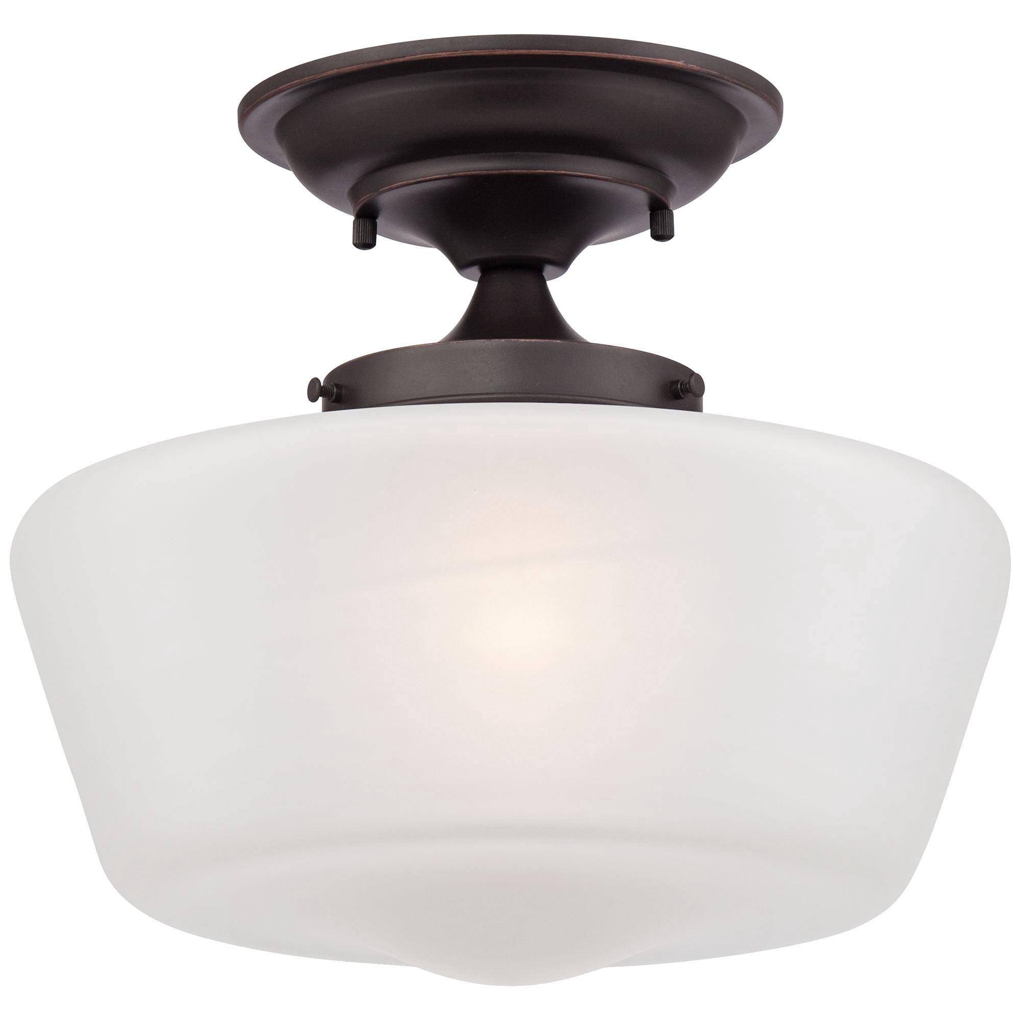 Regency Hill Schoolhouse Floating Modern Farmhouse Ceiling Light Semi Flush Mount Fixture 12" Wide Bronze White Glass Shade for Bedroom Living Room