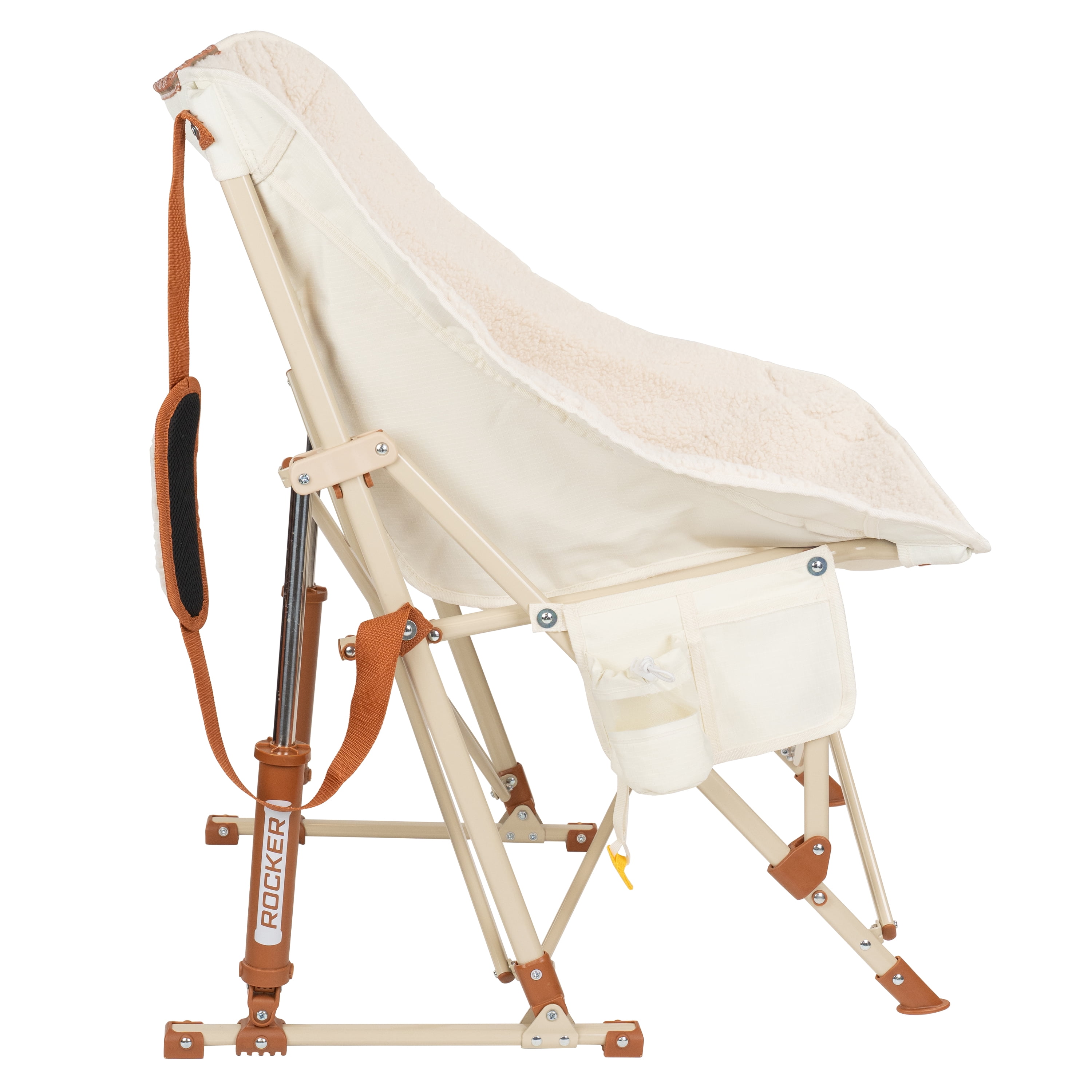 GCI Outdoor Fleece Rocker Sherpa Rocking Camping Chair with Cup Holder, Natural