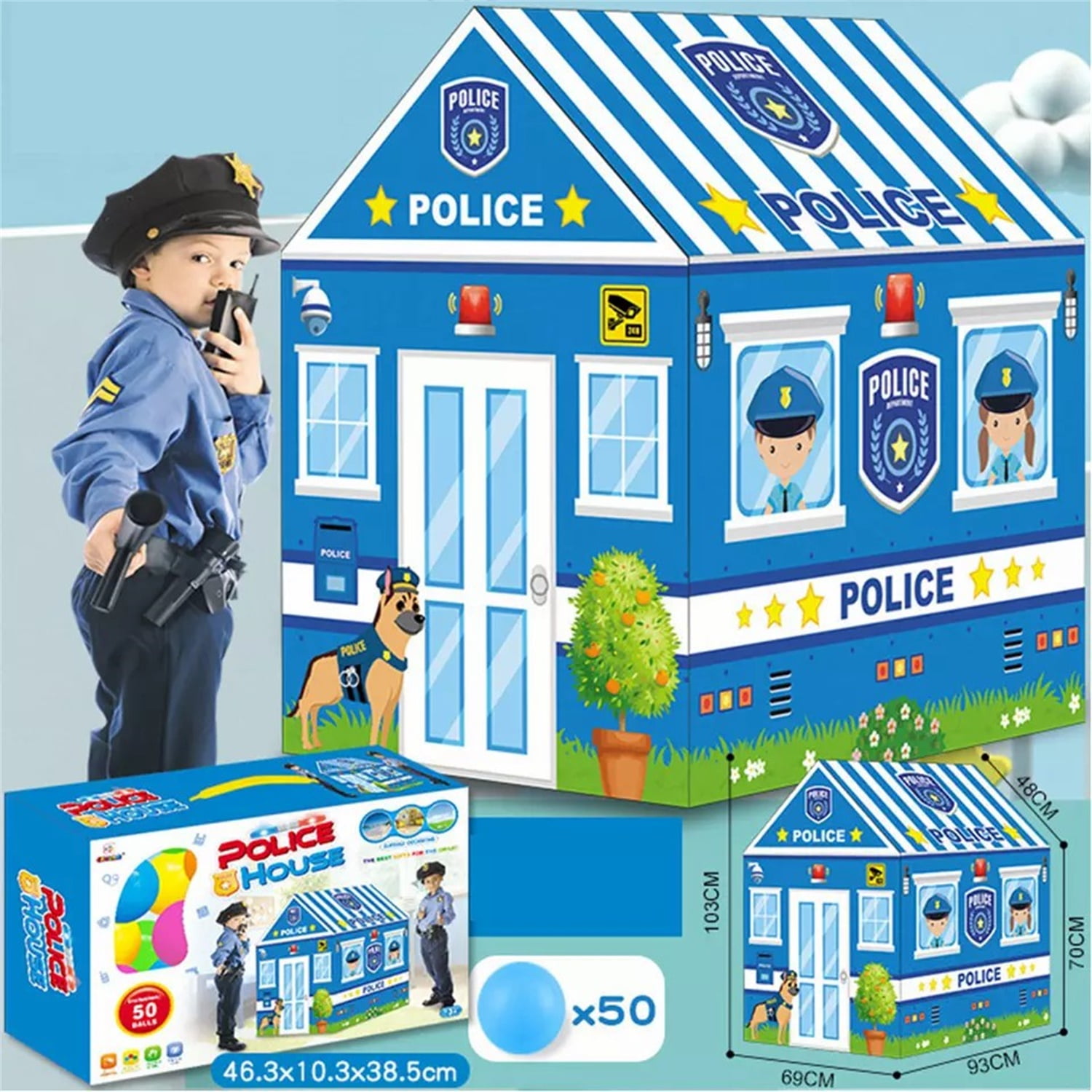 CIPACHO Kids Police Play Tent Children Playhouse, Indoor Outdoor Play Tents, Toddler Toy House Clubhouse, Play House for Boy Girl, Blue