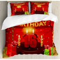 thumbnail image 3 of 16th Birthday Duvet Cover Set Twin Size, Party Celebration with Flag Ribbon and Yummy Chocolate Cake Candles Print, Decorative 2 Piece Bedding Set with 1 Pillow Sham, Multicolor, by Ambesonne, 3 of 3