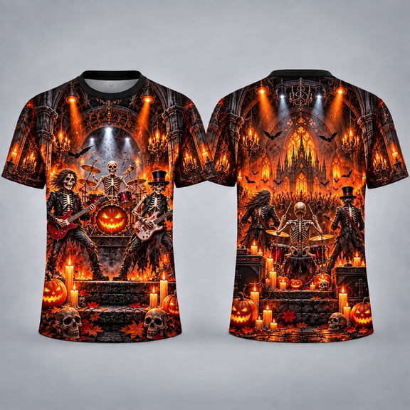 MOVAAX Skeleton Rock Band 3D Unisex T-Shirt, Music AOP Tee