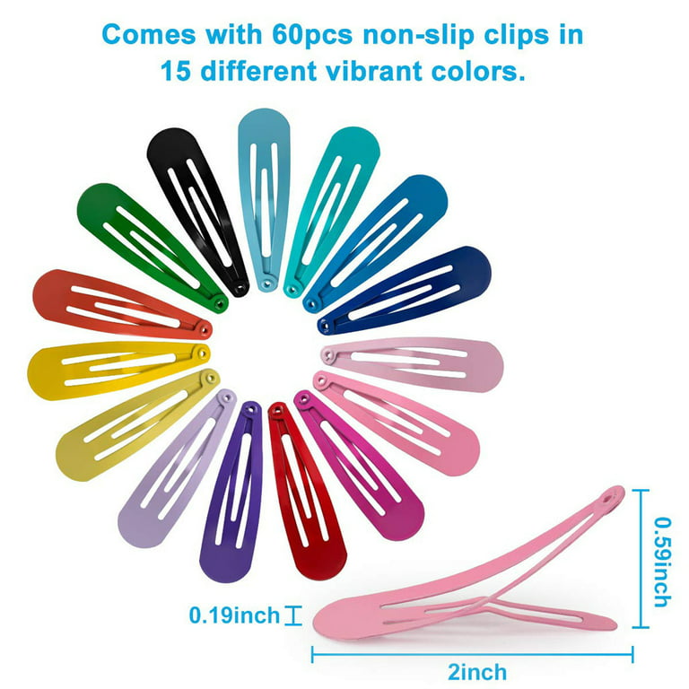 60pcs Snap Hair Clips for Girls, Gingbiss 2 inch Silicone Coating Colorful Metal Hair Barrettes with Storage Case for Women Girls Kids, No Slip Hair