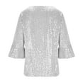 thumbnail image 6 of Women's Tops 3/4 Sleeve Casual Sequined Flare Sleeve V-Neck Party Blouse White S, 6 of 6