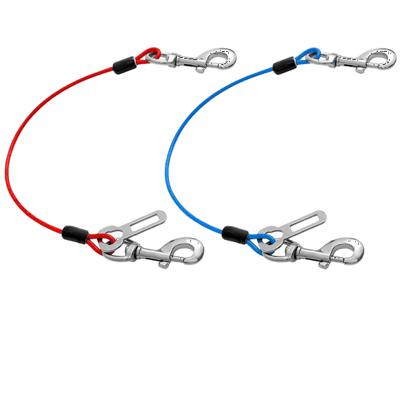 2-Pack Dog Car Safety Belts with Anti-Bite Steel Wire Core - Dual-Buckle Vehicle Restraint Straps for ISOFIX/Seatbelt Slots, 40cm Length, Red & Blue - Durable, Scratch-Resistant Pet Travel