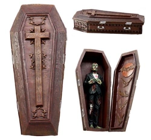 Vampire Dracula Coffin & Zombie Figurine Set Jewelry Box Collectible 