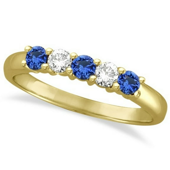 Five Stone Blue Sapphire and Diamond Ring 14k Yellow Gold (0.50ctw)