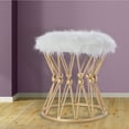thumbnail image 3 of Round Gold Metal Accent Vanity Stool with White Fur Top Seat, Decorative Side Table, 3 of 7