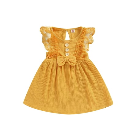 

Coduop Newborn Baby Girls Cotton Ruffles Sleeveless Lace Trim Bowknot Summer Princess A-line Dress