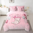 thumbnail image 2 of YST 7-Piece Girly Preppy Western Bedding Twin, Pink Cowgirl Western Hat Shoes Comforter Set Girls Birthday Party Comforter + Flat Sheet + Fitted Sheet + 2 Pillowcases + 2 Throw Pillow Covers, 2 of 5