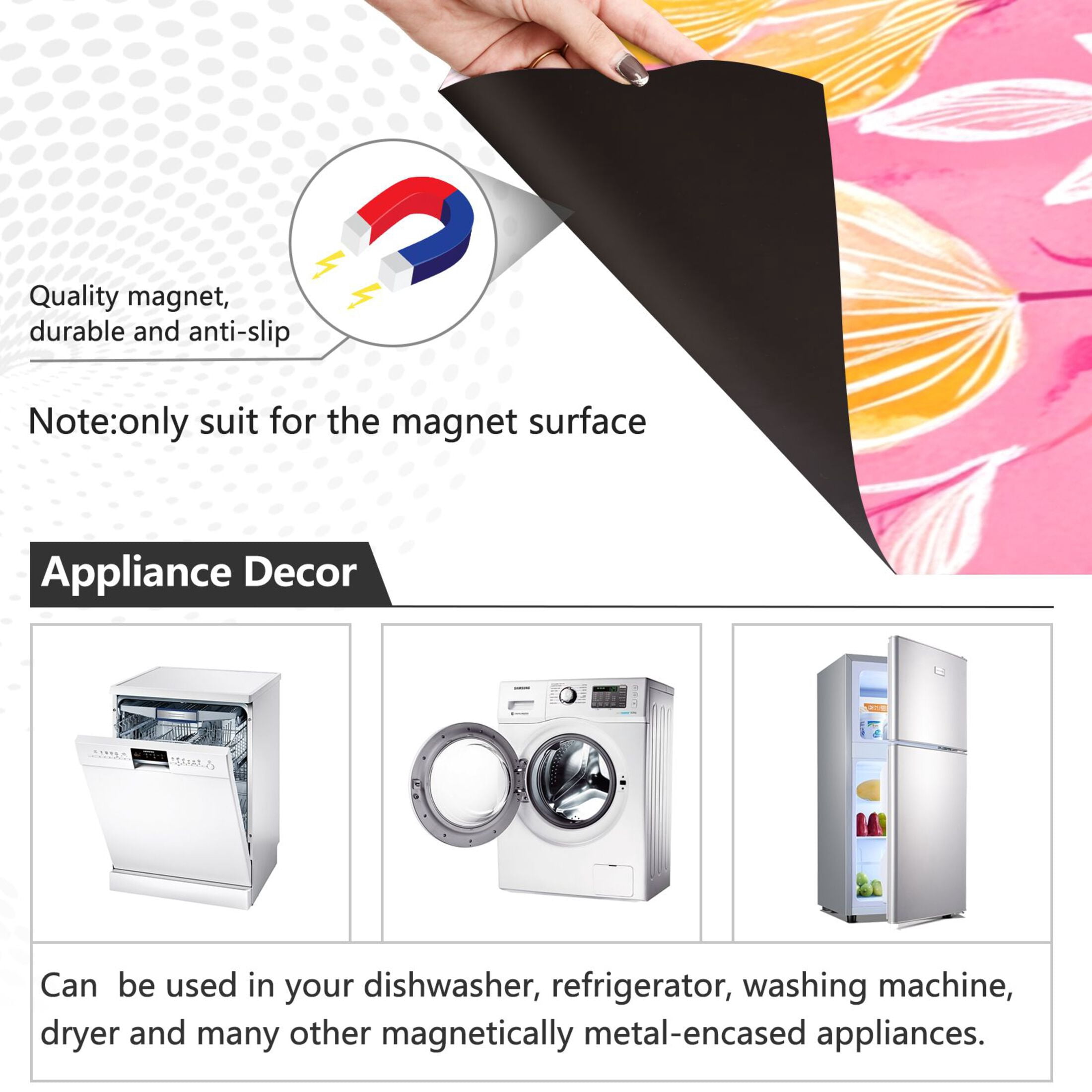 Dishwasher Magnetic Sticker 23x26 Inch Refrigerator Magnetic Sticker Washing Machine Magnetic Sticker Kitchen Panel Magnetic Sticker Home Decor Pink Yellow Flower