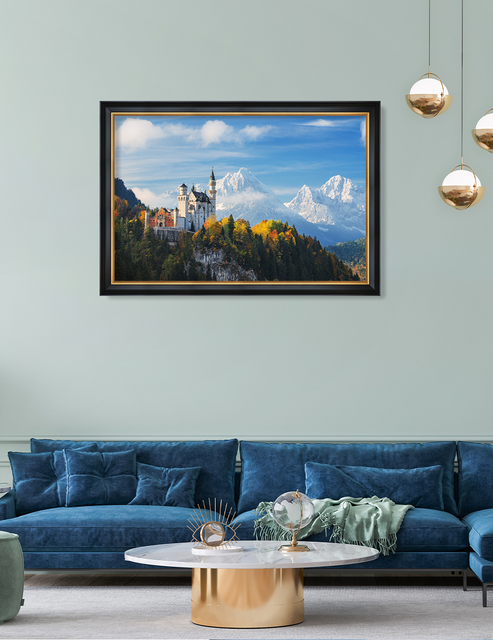 DecorArts The Neuschwanstein Castle Germany, Giclee Print on Acid Free  Cotton Canvas with Matching Classical Solid Wood Frame. Total Size w/Frame:  39.25x27.25