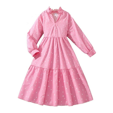 

XIEULQP Baby Girl Clothes Girl s Big Kids Fall Love Print Long Sleeve Dress for 8 12 Years Old Summer Dress Red
