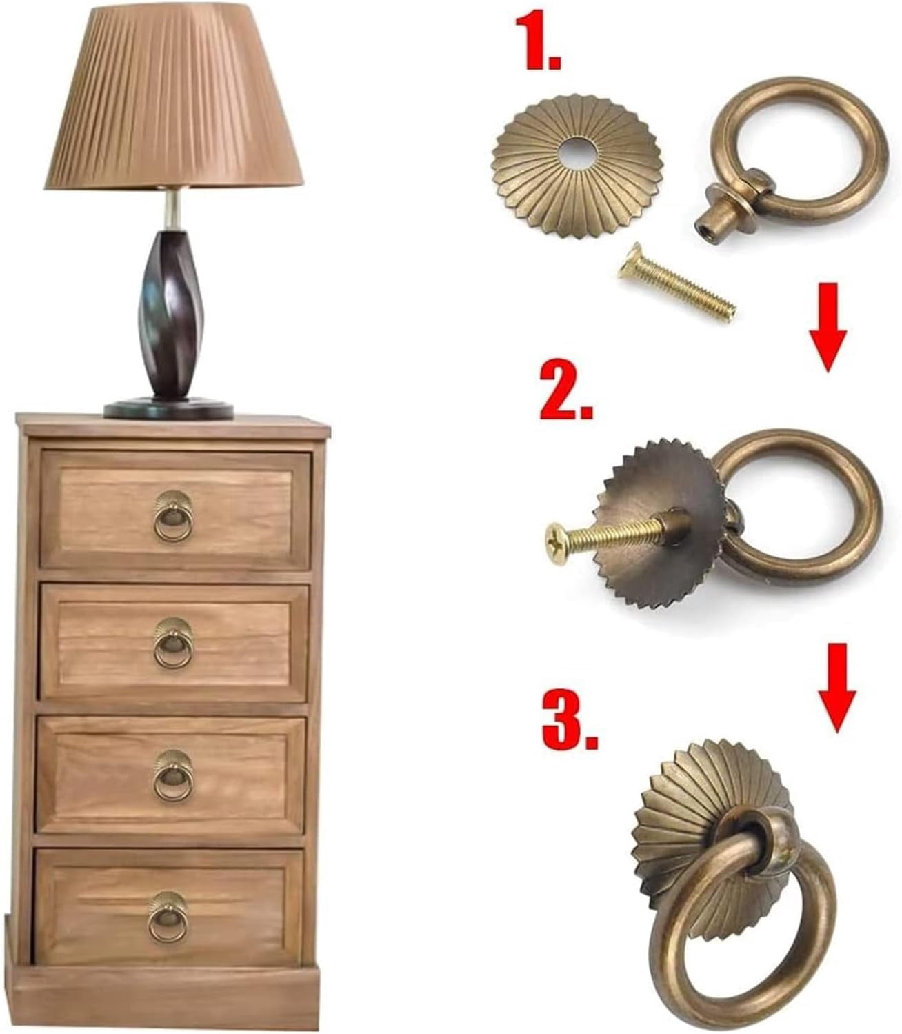 Vintage Drop Ring Knobs Brass Drawer Pulls for Dresser Drawer - 4pcs-Antique Drawer Swing Drop Ring Pull, Cup Knobs Handles