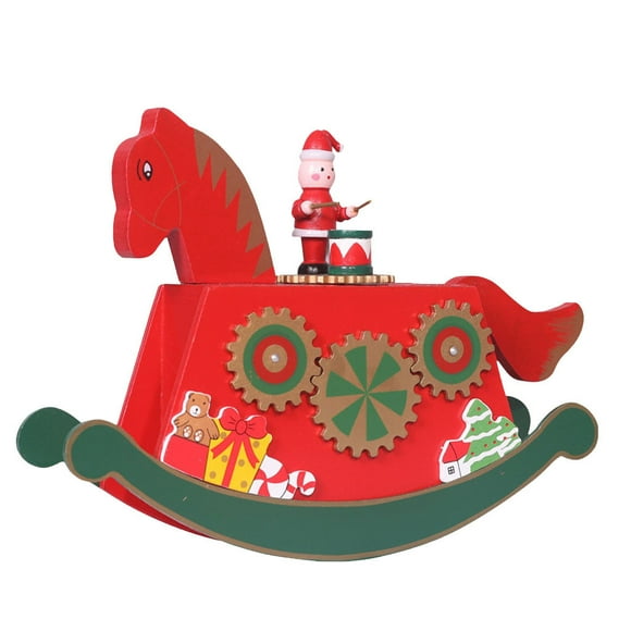 Christmas Rocking Horse Music Box Wooden Christmas Crafts Ornaments