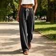 thumbnail image 3 of ZHYou No Boundarie Womens Pants Corduroy Drawstring Wide Leg Elastic High Waisted Soft Knit Loose Fit Casual Trousers with Pockets,Black,Size 3XL, 3 of 8