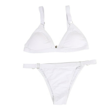 Women s Sexy 2 Piece Swimsuit Solid Brazilian Bikinis for Women O-Ring Triangle Top with Cheeky Bikini Bottom