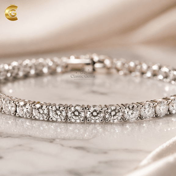 Classic Gems Tennis Bracelet 6.00 Carat Round Created Diamond Sterling Silver, 18K White Gold Plated