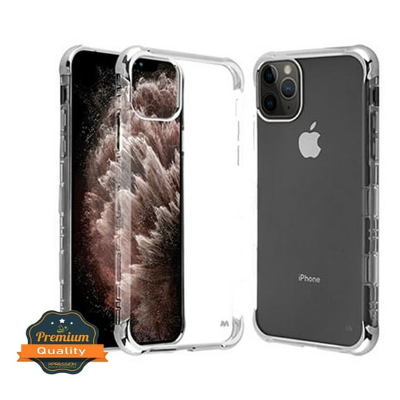 Apple iPhone 11 PRO Phone Case Thin Hybrid Protector TPU Gel Rubber Silicone Bumper Shockproof Heavy Duty Drop Protection Plating Transparent CLEAR SILVER Protective Case Cover for Apple iPhone 11 Pro