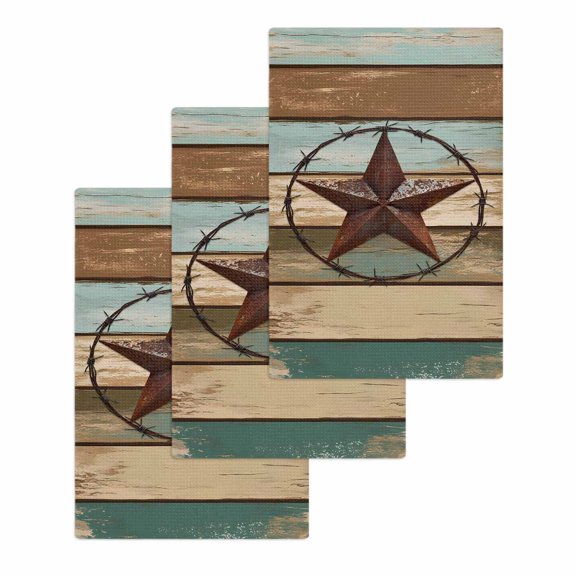 Teal Brown Farmhouse Kitchen Dish Towels for Drying Dishes Set of 3, Country Texas Star Vintage Waffle Weave Microfiber Hand Tea Bathroom Towels Quick Dry & Absorbent Towel 15.7x23.6