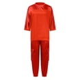 thumbnail image 4 of Riforla Women Smooth Satin Half Sleeve Top and Pants Set Women Casual Summer Satin Pajama Set Pants Sets for Women Red XL, 4 of 5