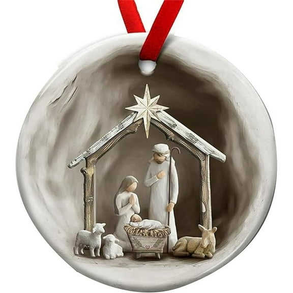 Nativity Scene Christmas Ornament, New Birth of Jesus Ornament, A Savior is Born Jesus Hanging Decoration for Christmas Tree, Family Religious Gifts Ornament for Car Rear view