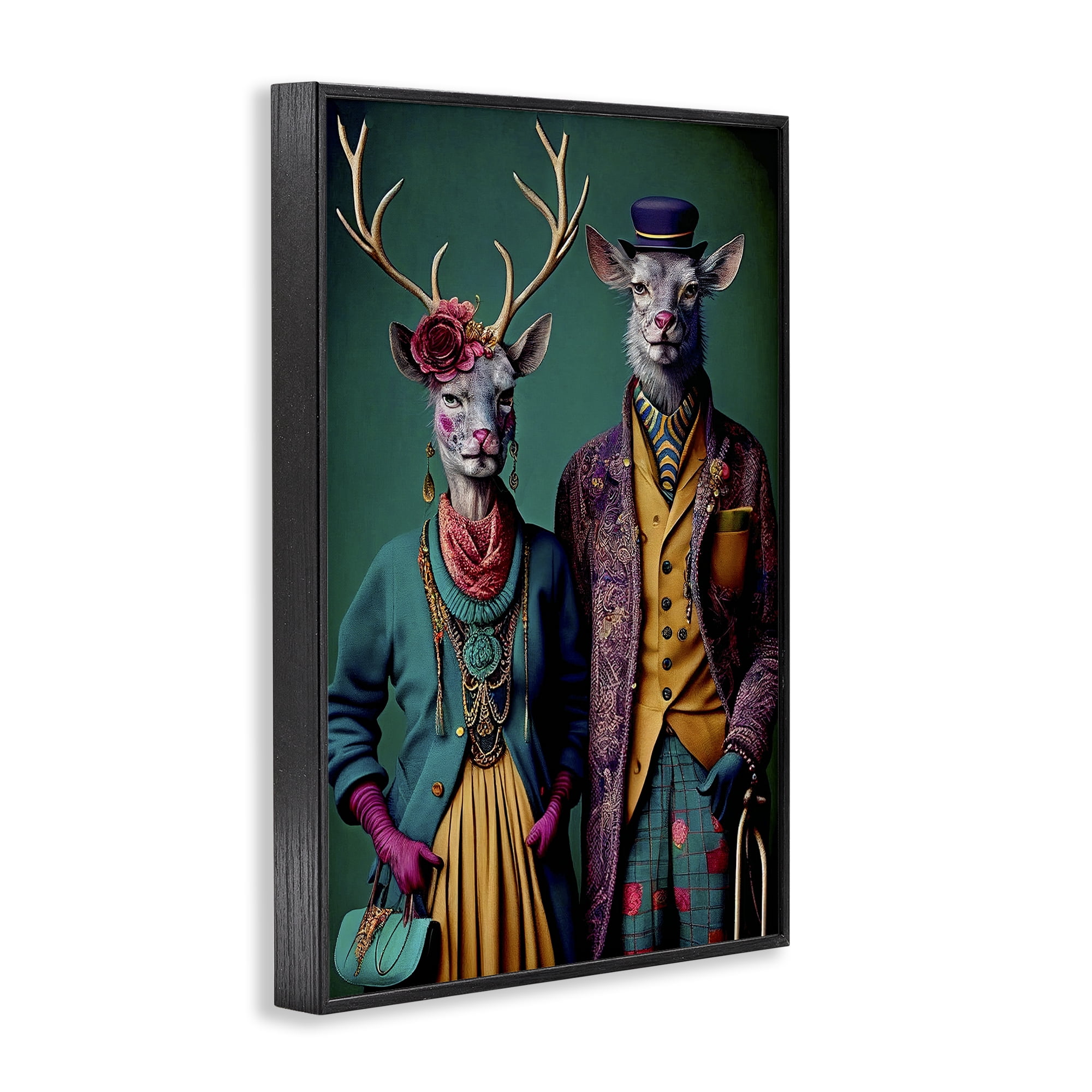 Stupell Industries Deer in Historic Clothes Novelty Painting Black Framed Art Print Wall Art, 16 x 24