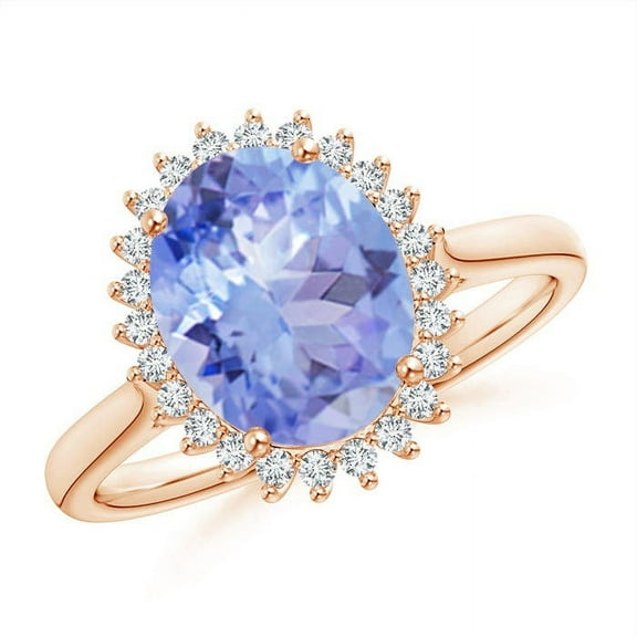 ANGARA Natural Classic Oval 2.9 ct Tanzanite Floral Halo Ring in 14K Rose Gold for Women (Size-10x8mm) | December Birthstone, Birthday, Anniversary, Jewelry Gift for Women | Natural Tanzanite Ring
