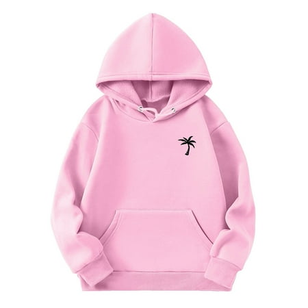 

Xijirk Kids Girls Sports Shirt Boy Girl Casual Coconut Tree Print Hoodie Pullover Hooded Sweatshirt with Pocket Suitable for Teen-Pink-9-10 Years