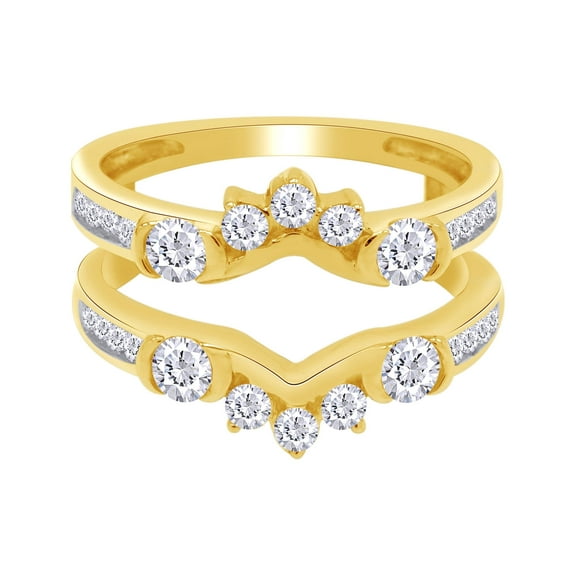 Round Cut White Cubic Zirconia Solitaire Enhancer Guard Ring in 10k Yellow Gold Ring Size - 11