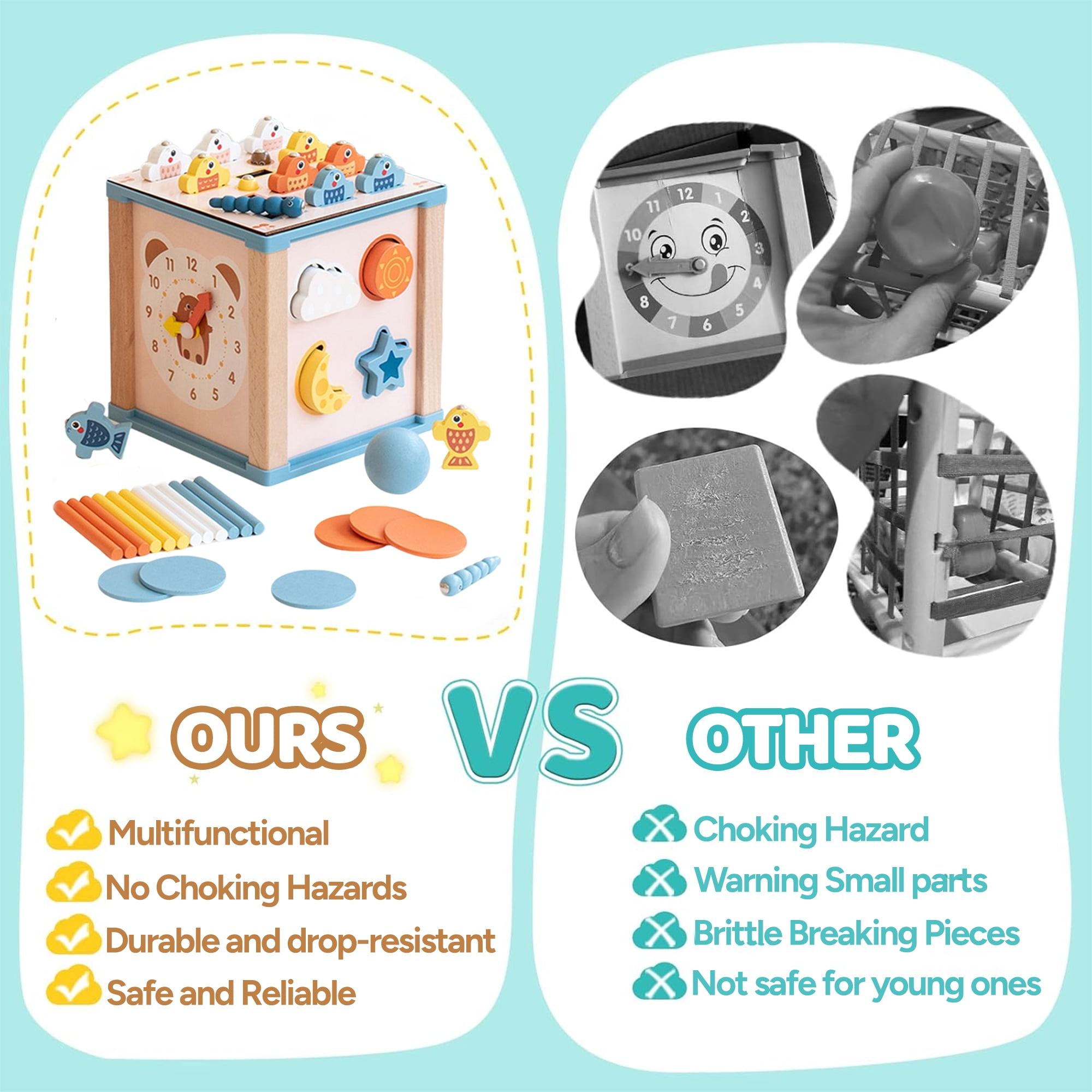 LieGorJi 8 in 1 Wooden Activity Cube, Montessori Toys Set, Educational Developmental Toy, Birthday Gifts for 6-12 Month 1-3 3-5 Year Old
