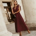 thumbnail image 4 of Vestido de playa plisado de gasa para mujer - Manga con volantes, corte ajustado, color liso, tallas S-XXL, para fiestas de verano/bodas, largo 140 cm, 4 of 7