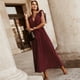 thumbnail image 4 of Vestido de playa plisado de gasa para mujer - Manga con volantes, corte ajustado, color liso, tallas S-XXL, para fiestas de verano/bodas, largo 140 cm, 4 of 7