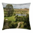 thumbnail image 1 of Hobbits Throw Pillow Cushion Cover, Overhill Matamata New Zealand Movie Set Hobbit Land Village Movie Set Image, Decorative Square Accent Pillow Case, 18 X 18 Inches, Green Brown, by Ambesonne, 1 of 2
