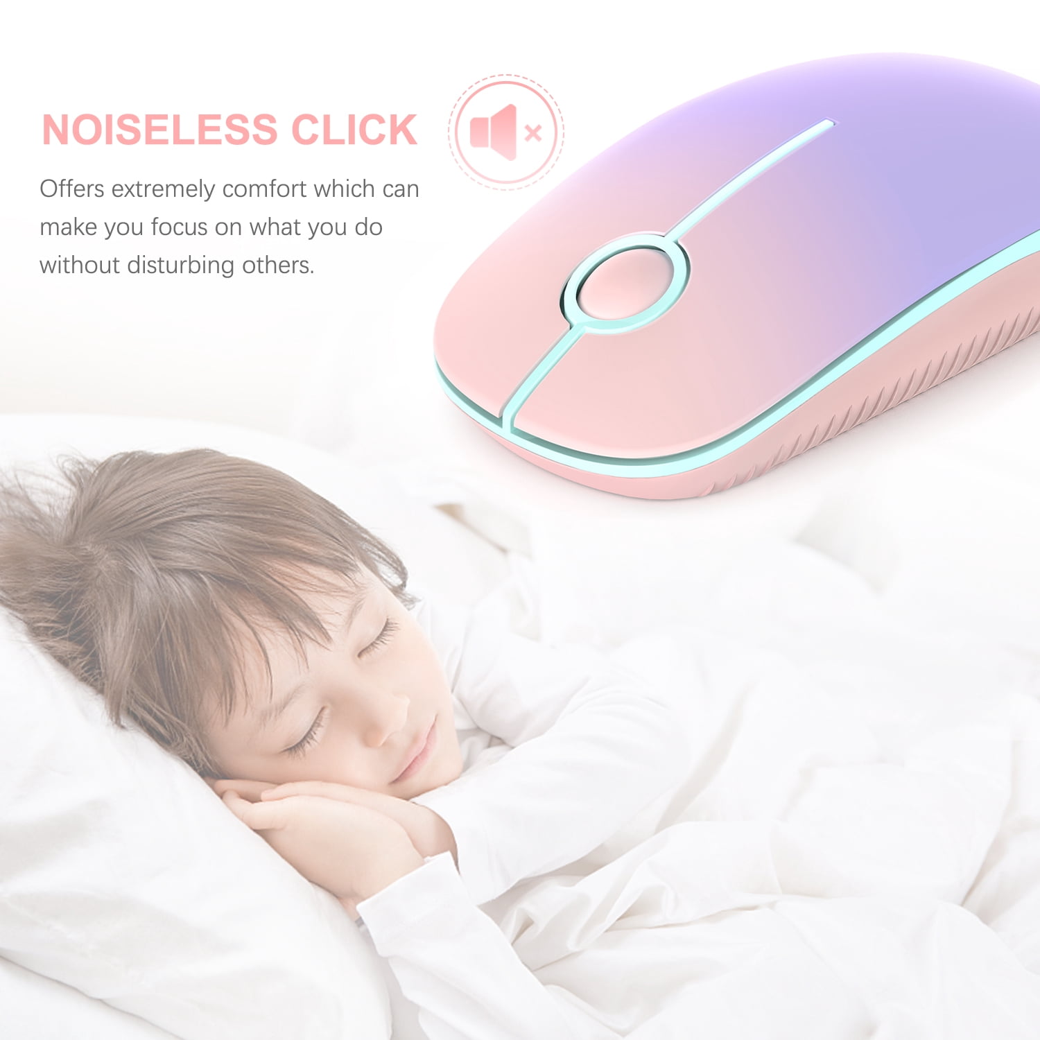 2.4G Slim Wireless Mouse with Nano Receiver, Less Noise, Portable Mobile Optical Mice for Notebook, PC, Laptop, Computer, MacBook MS001 (Pink to Purple)