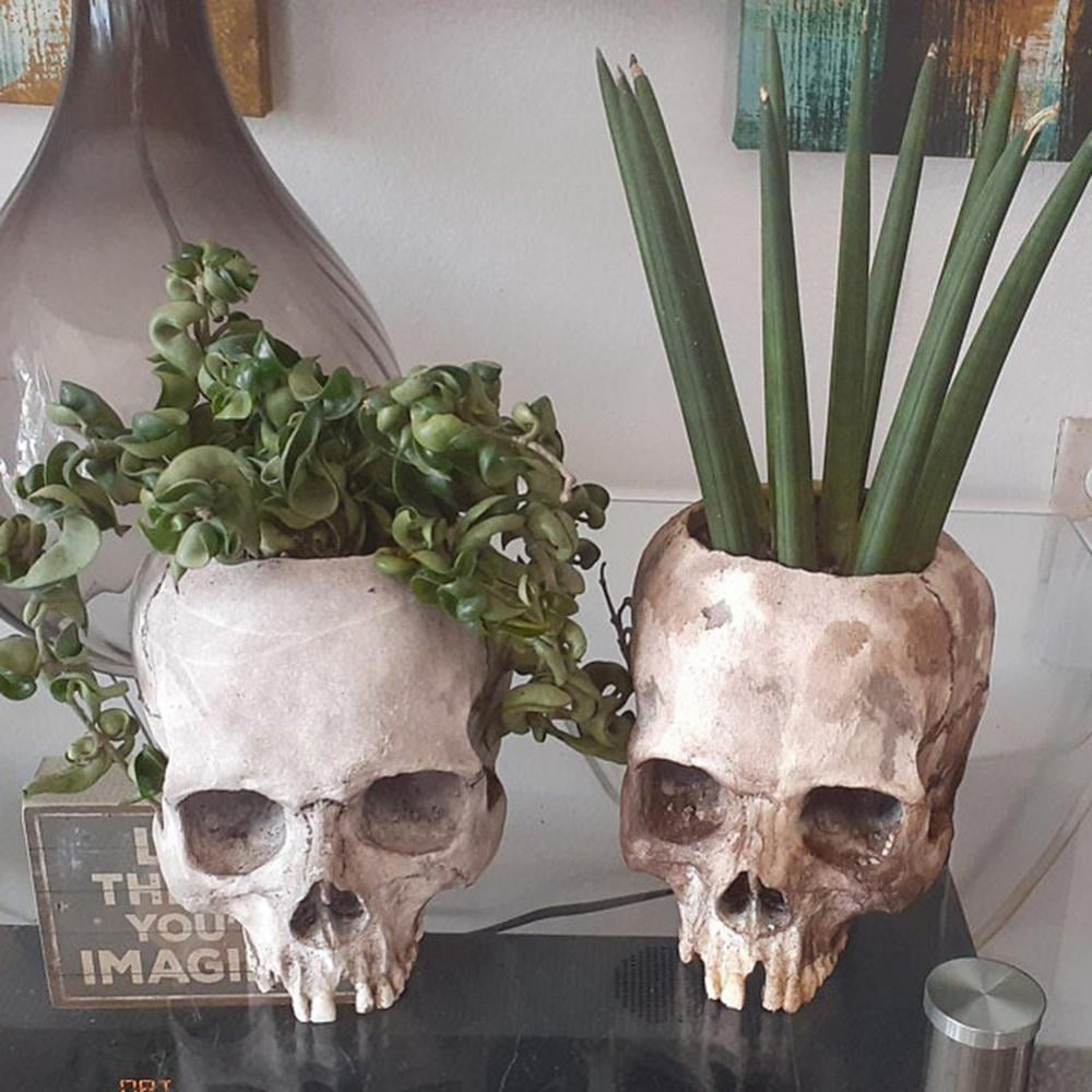 Skull Pot Decoration Flower Seeds Planter Resin Craft Home Garden Office Decor 