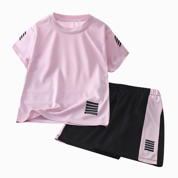 Ccpelsie Boys' 2 Piece Outfits Set Summer Casual Crewneck T-Shirt & Shorts Clothes Set for Toddler(Purple,5-6 Years)
