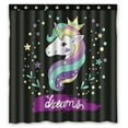 thumbnail image 1 of ABPHQTO Unicorn Pop Art On The Black Cortina de ducha de poliéster impermeable y ganchos 160x180 cm, 1 of 1