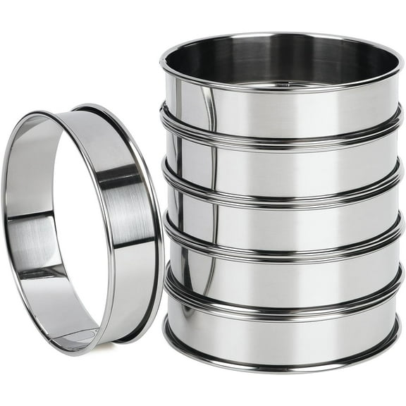 FANGSUN Crumpet Rings, English Muffin Rings 4 Inch,Stainless Steel Tart Rings for Baking,Double Rolled Nonstick Round Cake Ring, Metal Pastry Ring Mold for Griddle, Cooking Egg Ring for Dessert Food