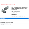 thumbnail image 2 of Rear Drum Brake Wheel Cylinder Set 2 Piece - Compatible with 1967 - 1971 Pontiac GTO 1968 1969 1970, 2 of 2