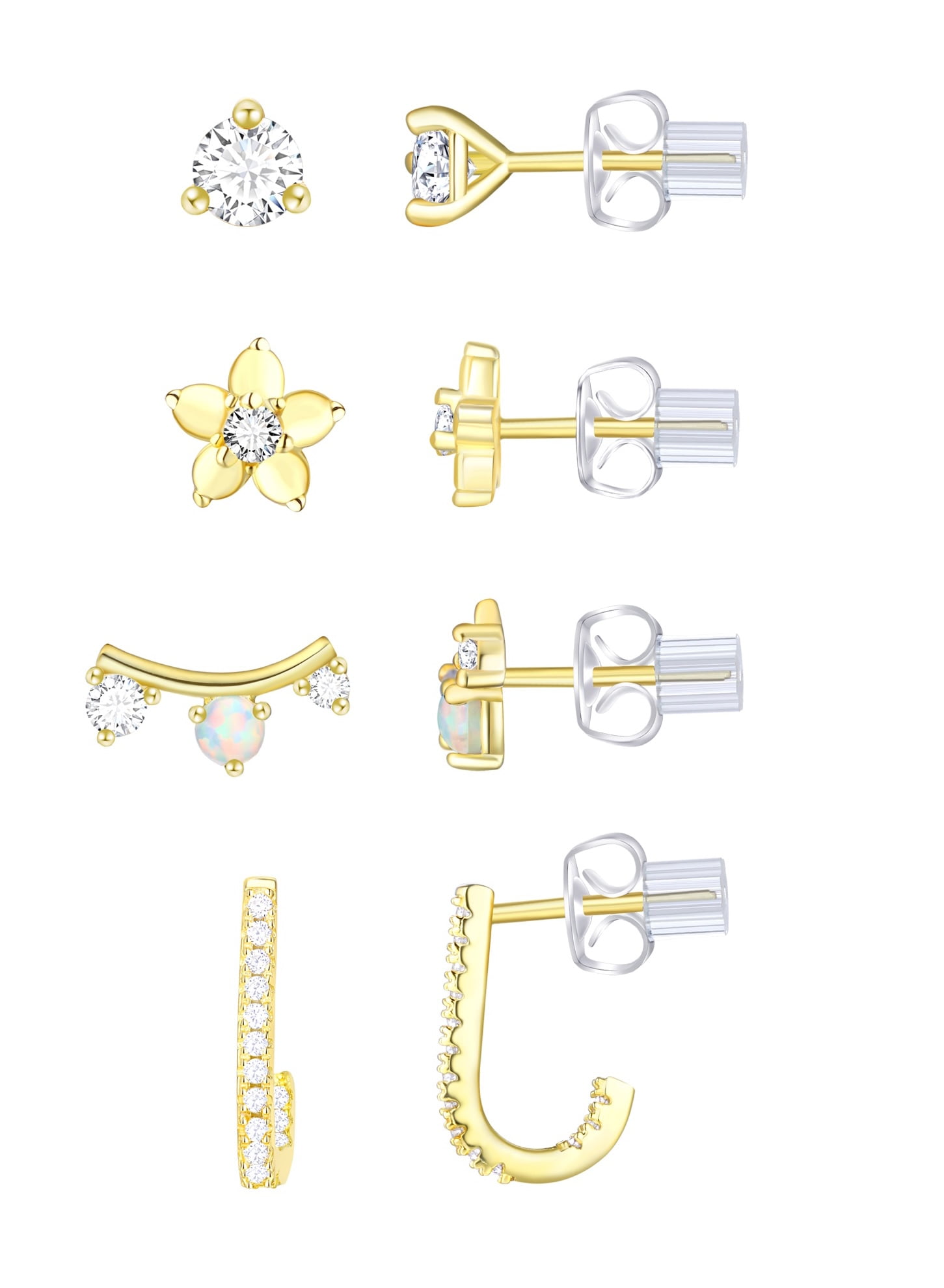 Brilliance Fine Jewelry Women's Simulated Diamond Earring Set with J Hoop in 14KT Gold Plated Sterling Silver