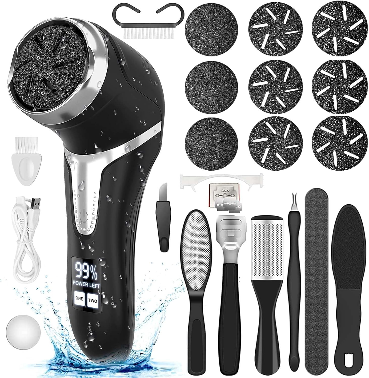 Aorsher Electric Callus Remover for Feet with 9Head & LCD Display, Portable Foot File Callus Remover for Men Women, Waterproof, USB Rechargeable