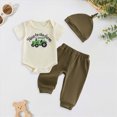 thumbnail image 2 of KPOPLK Baby Boy Outfit Newborn Summer Spring Clothes Infant Short Sleeve Romper Pants and Hat 3Pcs(12-18 Months,Green), 2 of 7