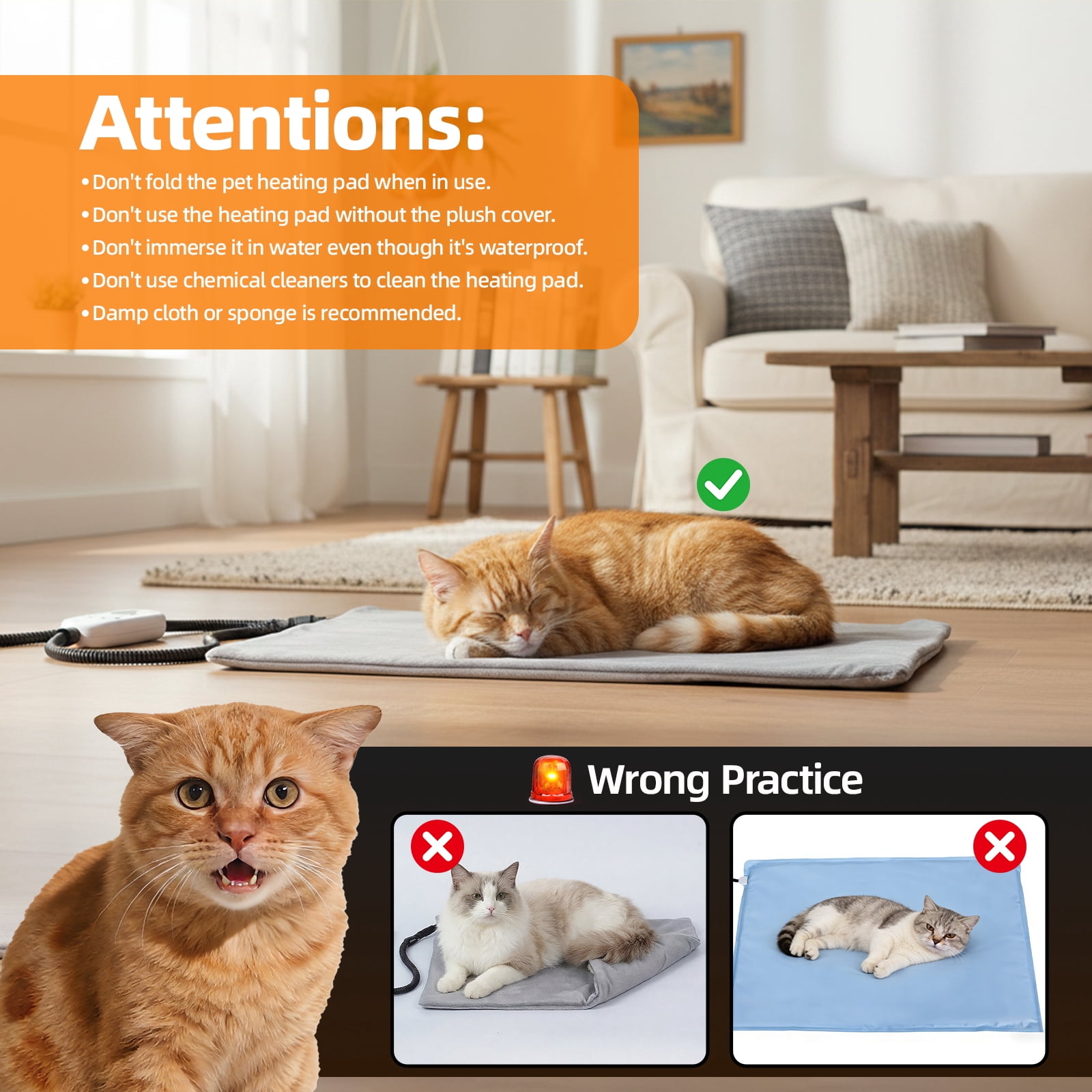 Pet Heating Pad for Cats Heated Cat Bed with Steel-Wrapped Cord and Soft Fleece Cover, 19.5 x 15.6 Inches Gifts for Cats Puppy in Winter