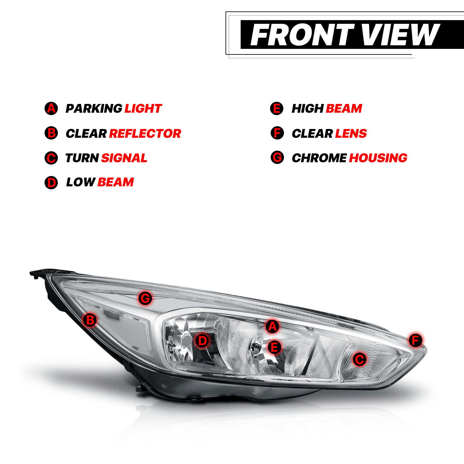 M-AUTO Headlights Assembly for Halogen Model 2015 2016 2017 2018 Ford Focus, Chrome Housing Clear Lens Clear Corner